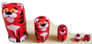 Tigers Russian Nesting Doll/Handmade-Micro size/5-pc Set/NEW!FREE SHIP IN US - Picture 1 of 1