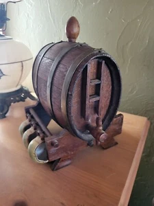 Vintage Small Wooden Keg Barrel W/ Stand W/ 6 Cups Decanter WINE liquor FRANCE - Picture 1 of 13