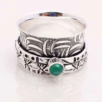 Anello Spinner In Pietra Verde Onice Etnico Fatto A Mano Taglia US 8.75 R-11360 - Immagine 1 di 3