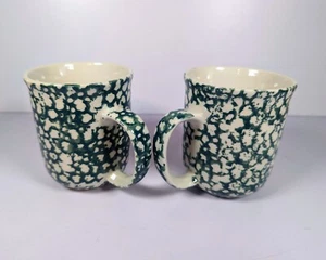 Juego de 2 tazas de café Folk Craft Tienshan Moose Country patrón esponja verde  - Imagen 1 de 5