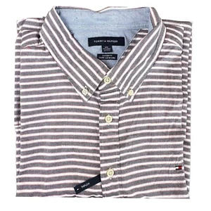Camisa de algodón con botones TOMMY HILFIGER para hombre talla XXL TTG manga corta a rayas - Imagen 1 de 4