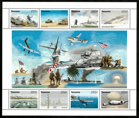 Tanzania 1995 - VE Day, 50 Years of Peace, WWII - Sheet of 8v - Scott 1351 - MNH Cover