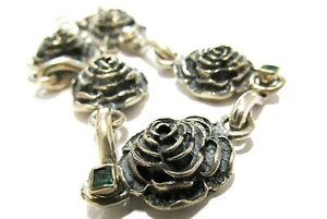 Antique Spanish 925 Sterling Silver Bracelet 27 grs with  colombian emeralds - Bild 1 von 8