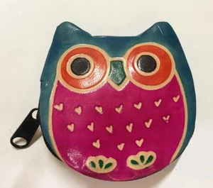 Sac à main en cuir peint hippie Shantiniketan bohème Inde hibou turquoise - Photo 1/1