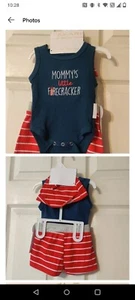 0-3 Months Mommy’s Little Firecracker 3pc Shorts Hat Top NEW NWT July 4th - Picture 1 of 2