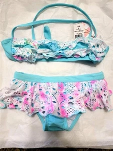 NWT PIlyq 10 Girls Rainbow Lace Blue Bikini Top & Bottom 96920 - Picture 1 of 1