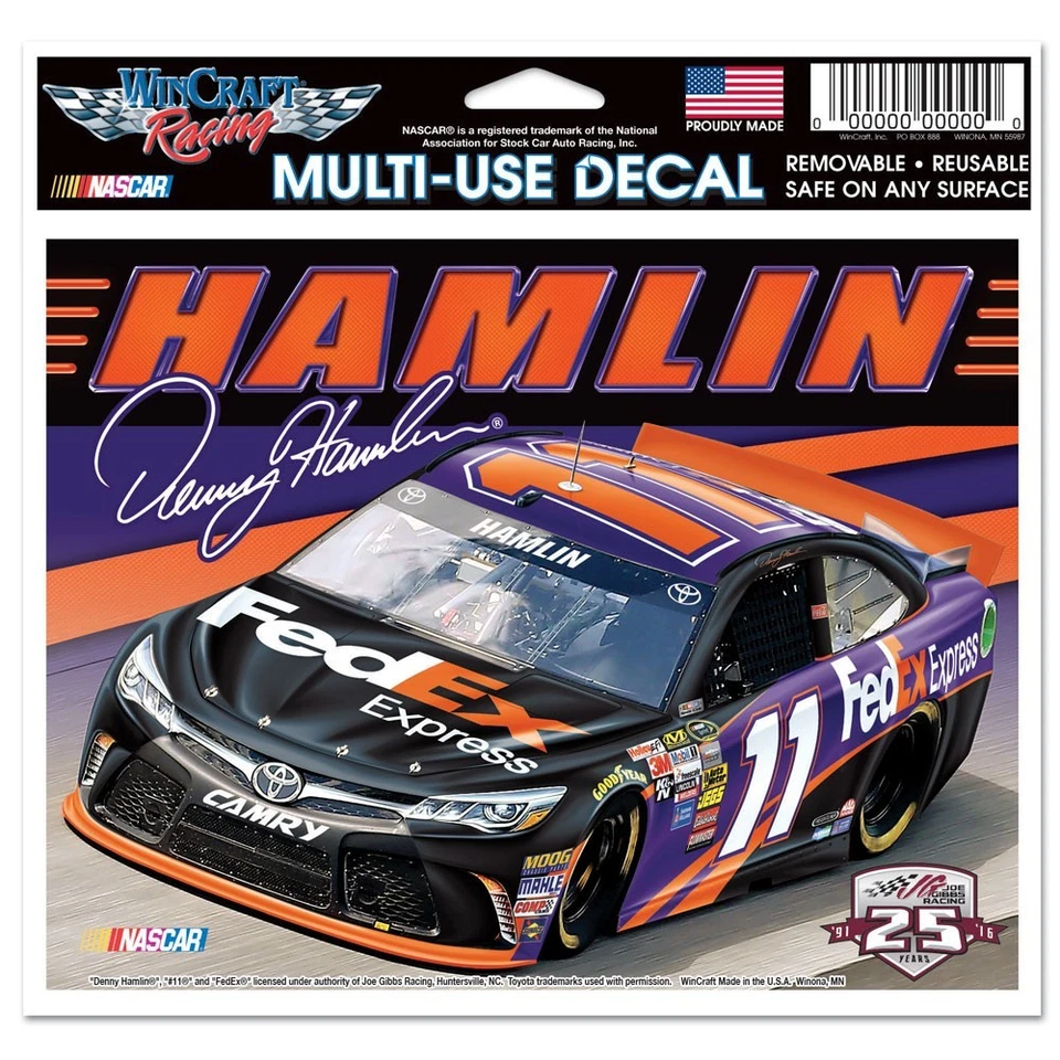 Denny Hamlin 2016 Wincraft #11 Fed Ex 4,5x5,5 calcomanía multiuso ¡Envío gratuito! Foto 1 de 1