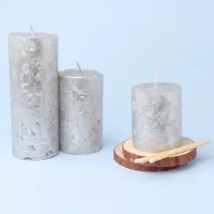 G Decor Adeline Silver Metallic Textured Pillar Candle - Picture 1 of 11