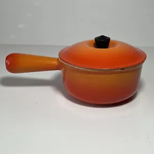 Vintage Le Creuset #14 Sauce Pan Flame Orange Enamel Cast Iron 14A Lid France - Picture 1 of 12
