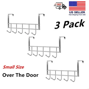 3x Small Over Door Coat Hook Hanger Rack Chrome For Bedroom,Hats,Clothes 5 Hooks - Picture 1 of 3