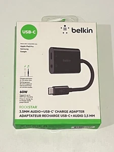 Belkin NPA004btBK Rockstar Audio 3,5 mm + adaptateur de charge USB-C - BOITE OUVERTE noire - Photo 1 sur 2