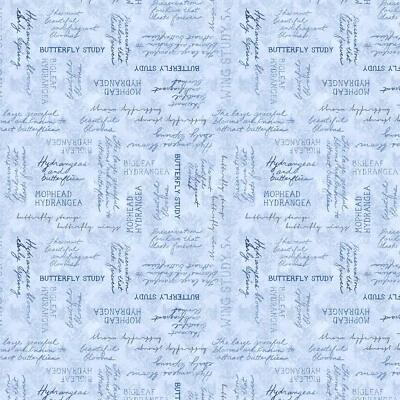 Wilmington Prints - Hydrangea Mist - Word Toss - Blue, Fabric By the Yard - Image 1 of 4