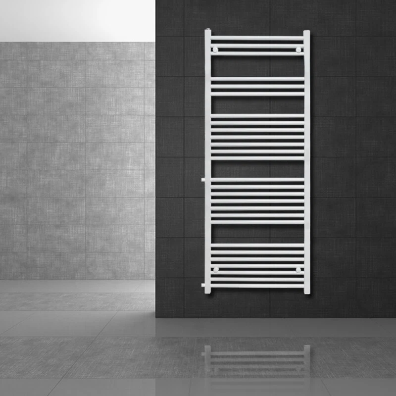 Radiateur sèche-serviette à eau chaude forme droite en acier blanc 60 x 160 cm - Photo 1/4