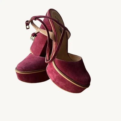 Free People Talla 40 (9.5US) Borgoña Remi Doble Correa Gamuza Plataforma Zapatos  Foto 1 de 4