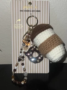 Coffee And Donut Beaded Bag Charm And Keychain Piper K - Picture 1 of 7