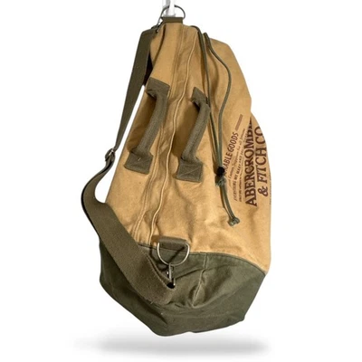Abercrombie Fitch VTG Canvas Duffle Bag Tan Olive Green Travel Weekend Carry On - Image 1 of 4