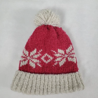 Free People Pom Pom Fuzzy Yarn Chunky Knit Fair Isle Pink Beanie One Size - Image 1 of 4