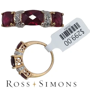 ROSS SIMONS 925 Sterling Silver Gold Plated Real Red Garnet Diamond Ring Size 6 - Picture 1 of 9
