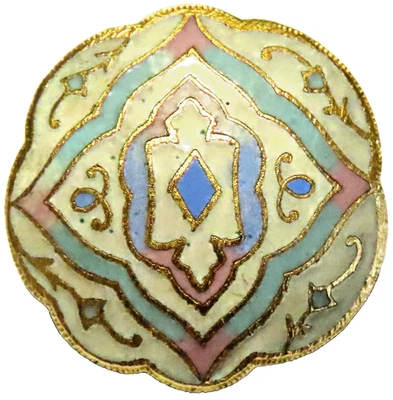 ANTIQUE FRENCH MATTE CHAMPLEVE ENAMEL BUTTON IN DREAMY BLUE, LILAC, AQUA & IVORY - Image 1 of 2