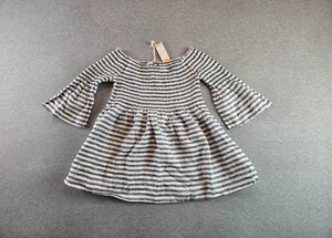 C&C California Top M Gray White Striped Smocked Off The Shoulder Boho Beachy NEW - Picture 1 of 10