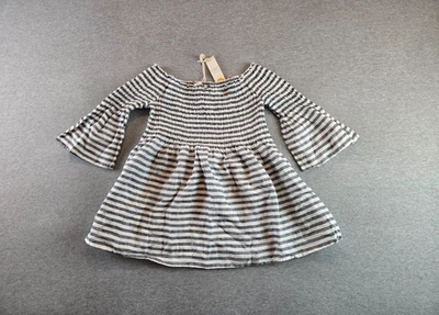 C&C California Top M Gray White Striped Smocked Off The Shoulder Boho Beachy NEW - Image 1 of 4