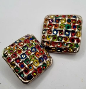 Jacky de G Paris Pendientes Moda Disfraz Vintage Multicolor Firmado Clip On - Imagen 1 de 6