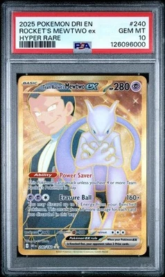2025 POKEMON DESTINED RIVALS #240 TEAM ROCKET'S MEWTWO EX PSA 10 - Image 1 of 2