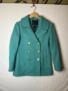 J.CREW STADIUM CLOTH NELLO GORI Majesty Wool Blend Peacoat Size 8 P Turquoise - Picture 1 of 6