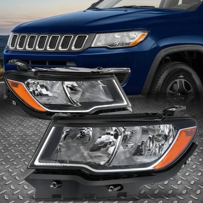 For 17-21 Jeep Compass Halogen Headlights Headlamps Black Amber Left+Right Pair - Image 1 of 4