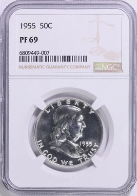 1955 Franklin Half Dollar 50c Proof NGC PF 69 (007) - Image 1 of 3