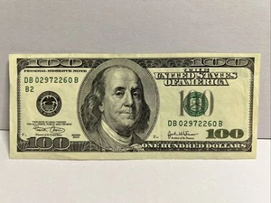 Series 2003 ~ US One Hundred Dollar Bill $100 ~ New York ~ DB 02972260 B - Picture 1 of 3