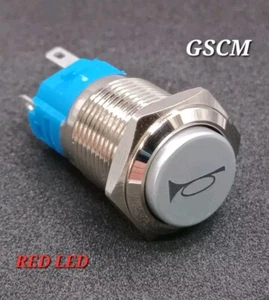 RED 16mm LED Light Horn Button Momentary Metal Switch Push Button Car 12v - Afbeelding 1 van 7