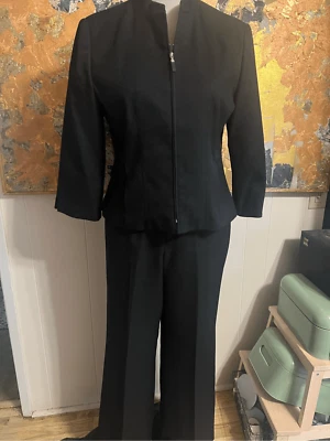 Vintage Requirements Black 2 Piece Polyester Pants Suit w/Zip Front Jacket Sz12 - Image 1 of 4