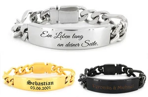 ID Massiv Edelstahl Armband mit Gravur nach Wunsch Panzerarmband 3 Farben NEU - Picture 1 of 11