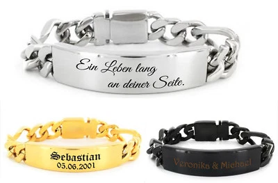 ID Massiv Edelstahl Armband mit Gravur nach Wunsch Panzerarmband 3 Farben NEU - Bild 1 von 4