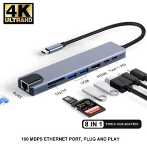 Adaptador de audio/vídeo 8 en 1 1080P/4K HDMI Display USB-C Dock MMC/RJ45 100Mb LAN HUB - Imagen 1 de 8