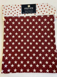 July 4th table runner red with white stars 13"  x 51" Patriotic party decor - Picture 1 of 1