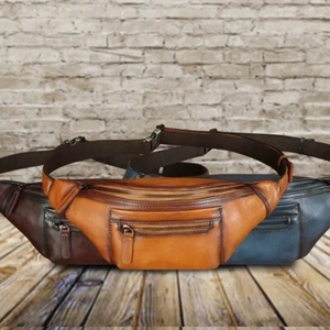 Echtleder Bauchtasche für Damen und Herren Vintage Handarbeit Leder Gürteltasche - Bild 1 von 14