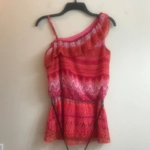 Top de verano A. Byer de un hombro de 2 capas con cinturón de corbata, talla pequeña - Imagen 1 de 12