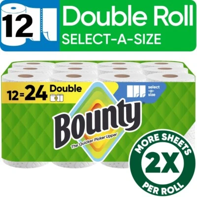 Bounty Paper Towels Select-A-Size White, 12 Double Rolls, 82 Sheets Per Roll