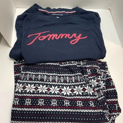 Tommy Hilfiger Conjunto de pantalón y pijama de franela de algodón copo de nieve azul marino talla grande Foto 1 de 4