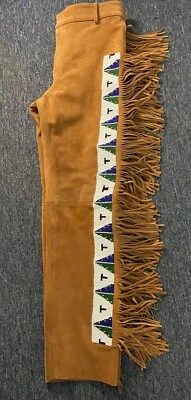 Native American  Suede Leather Pants Fringes Beads Western Cowboy NEW - Image 1 of 4