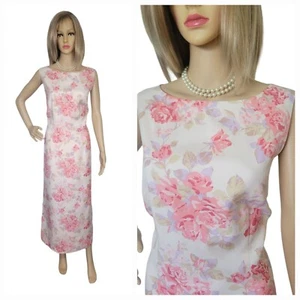 Vtg Laura Ashley 100% Silk Floral Roses Shift Maxi Dress Lined Pink Sz 12 - Picture 1 of 7