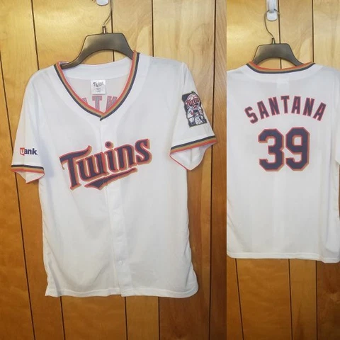 Minnesota Twins Jersey YOUTH XL short sleeve White Button Up #39 SANTANA MLB D4 Cover
