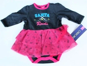 Girl's Holiday Dress Santa Rocks NB Bodysuit Newborn Pink/Grey Cherokee Xmas - Picture 1 of 1