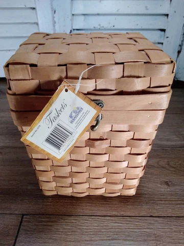 TASKETS Renaissance Lidded Cannister Basket With Insert Latch Natural New Cover