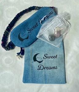 Sleep Masks Eye Mask & Pouch and Crystals Denim Sweet Dreams Moon Handmade NEW - Picture 1 of 6