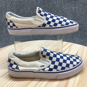 VANS Shoes Mens 6 Womens 7.5 Classic Slip On Checker Skate Sneakers Blue White - Picture 1 of 17