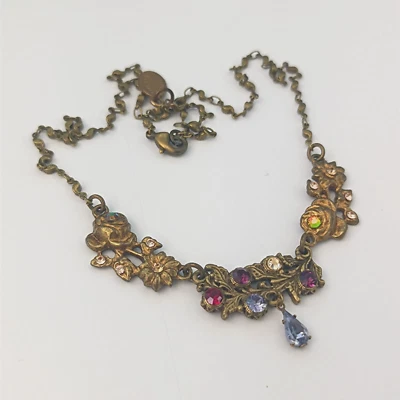 Collar Floral Michal Negrin Púrpura Victoriano Renacimiento Cristales Romántico Boho Foto 1 de 4