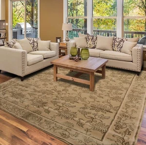 Tibetan Hand Knotted Wool & Silk Transitional Oriental Area Rug Tan 6' x 9' - Picture 1 of 8